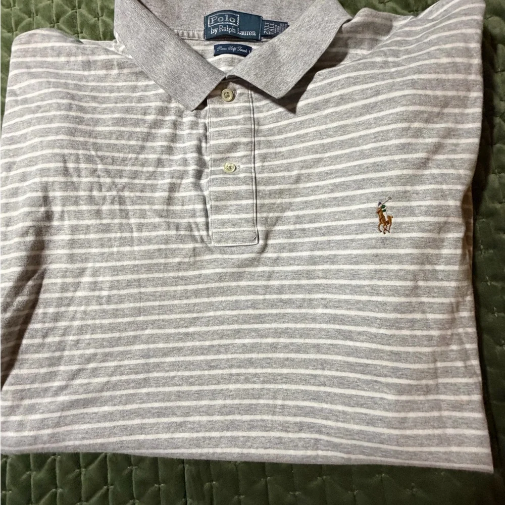 Polo Ralph Lauren grey white stripe short sleeve polo shirt‎ Pima soft size 2XLT